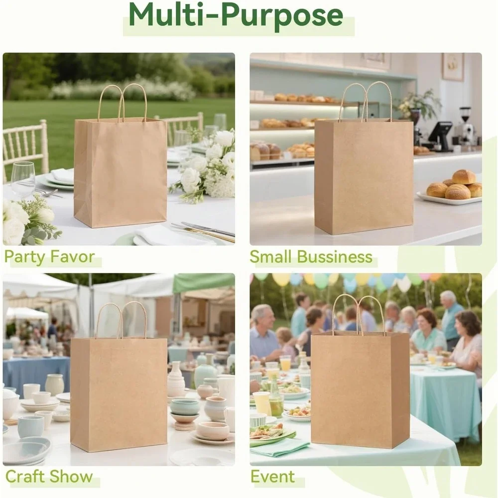 Brown Gift Bags with Handles 100PCS, 8 * 4.76 * 10 Inch Medium Kraft Paper Bags